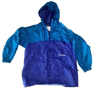 VINTAGE COLUMBIA 90's Hooded Packable Windbreaker Teal Blue Full Zip Size Medium